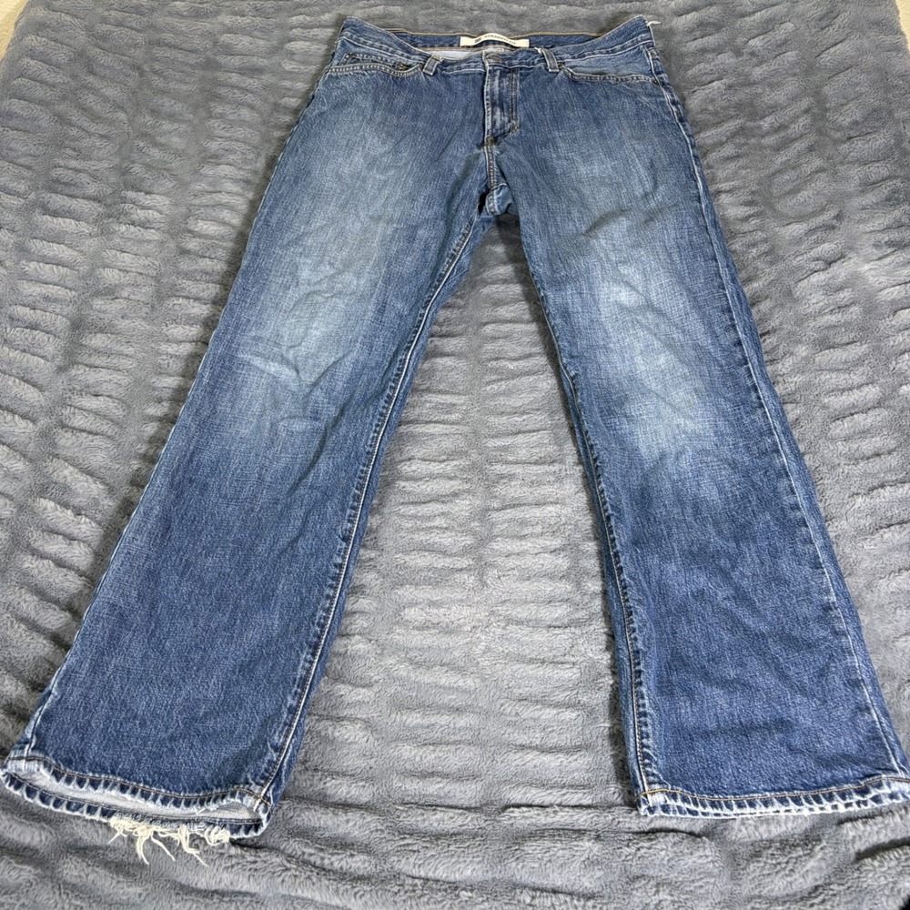 Gap Mens Straight Fit‎ Blue Jeans Medium Wash Distressed Denim 34x32 316359-01